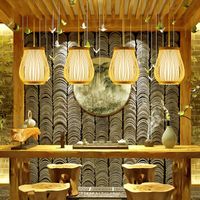Wholesale Chinese Pastoral Style Hand Woven Bamboo Art Pendent Dining Room Rattan Wood Lantern Chandelier Bedroom Lamp Pendant Lamps