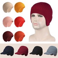 Wholesale Fleece lined knitted winter beanie hat unisex ribbed knit cuff slouchy chunky small brim hats ear cover keep warm knitting hat T9I001633