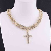 Wholesale Cross pendant mm hip hop miami cuban link chain men s iced necklace women s rapper singer crystal jewelry religion rock roll