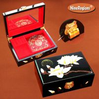 Wholesale Storage Boxes Bins PingYao Shanxi China Hand Push Brush Light Lacquer Box Double deck Chinese Lacquerware Jewelry Case Wooden Dressing