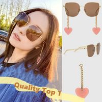Wholesale 2021 Newest Fashion Sunglasses Women Online Celebrity Style Adjustable Heart Chain Designer Square Beach Sun Glasses with Box