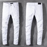 Wholesale Luxurys Designer Mens Jeans Famous Dasual Design Slim leg White Embroidery Snake Motorcycle summer trousers pencil pantsSize