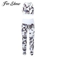 Wholesale Kids Girls Yoga Running Sport Suits Dance Set Printed Sleeveless Inverted V Shaped Back Crop Tank Top With High Waist Leggings Clothing Sets