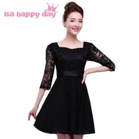 Wholesale Party Dresses Red Black Lace Dress For Woman Modest Short Evening With Sleeve Elegant Sexy Semi Formal H2727