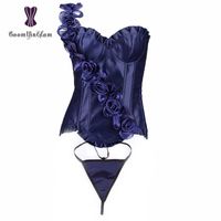 Wholesale Blue Floral Straps Body Shapewear Waist Trainer Bridal Corset Women Underwear Lingerie Lace Up Boned Corsets And Bustiers Q0819