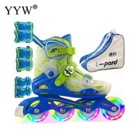 Wholesale Inline Roller Skates Size Kids Skate Skating Shoes Set PVC Adjustable Flash Wheels Patines With Helmet Knee Protector Gear