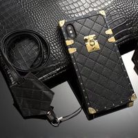 Wholesale Square Box Cute Lattice Soft TPU Trunk Cases Unique Women Girls Lady Case With Lanyard For iPhone Pro XR XS Max X Samsung S20 FE S21 Ultra A12 A32 A42 A52 A72 A22 A02
