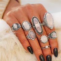 Wholesale Cluster Rings AY Vintage Big Opal Mixed Knuckle Set Bohemian Geometric Flower Ancient Ring For Women Men Fashion Jewelry Est