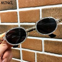 Wholesale Small Frame Diamond Crystal Sunglasses Women Brand Design Sunglass Clear Lens Punk Sun Glasses Shades Round FML