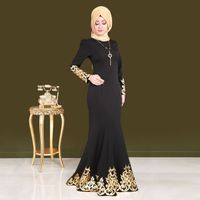 Wholesale Turkish Muslim Appliques Abaya Dress Women Slim Fit Mermaid Dress Dubai Arab Worshirp Maxi Long Hijab Dresses Islamic Clothing