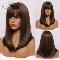 Wholesale alan eaton medium bob straight hair wig bangs black brown synthetic wigs with highlights for women african american cosplay