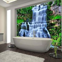 Wholesale Wallpapers Large D Cliff Water Falls Shower Bathtub Art Wall Mural Floor Decals Creative Design For Home Decor Waterfall Wallpaper Rolls
