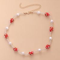 Wholesale Pendant Necklaces Women Girls Necklace Colorful Beaded Painted Glass Strawberry Artificial Pearl Choker Short Jewellery Gift