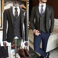 Wholesale Men s Suits Blazers Fashion Charcoal Notch Lapel Men Costume Homme Groom Wedding Tuxedo Prom Terno Masculino Slim Fit Business Blazer Pi