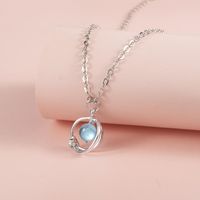 Wholesale Creative Girl Heart Blue Glass Planet Necklace Dream Starry Sky Fresh Student Party Fashion Jewelry Pendant Necklaces