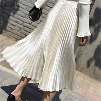 Wholesale eDressU Colors Pleated Skirt Midi Long Silk Satin Vintage High Quality Elegant Beige Bottom LS