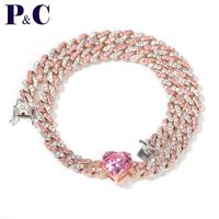 Wholesale Fashion mm Miami Cuban Link Necklaces Chains With Square And Heart CZ Gold Bling Luxury Hip Hop Jewelry Anklet