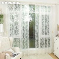 Wholesale NAPEARL White Tulle Panel Sheer Yarn Curtain Window Blinds Window Treatments Kitchen Organza Jacquard Fabrics White