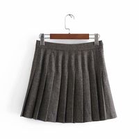 Wholesale Skirts PUWD Vintage Woman Dark Grey Plaid Mini Skirt Spring Fashion Ladies Draped A Line Female Casual Basic Zipper