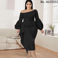 Wholesale Ethnic Clothing Off Shoulder Bodycon Dresses Plus Size Women Lantern Long Sleeve Ruffles Evening Birthday Party African Gowns Autumn