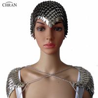 Wholesale Chran Women Punk Chainmail Layer Metal Head Chain Headdress Jewelry Forehead Headband Shoulder Necklace Body CRS202 Chains
