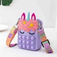 Wholesale New Cute Unicorn Pop Dimple Messenger Bag Fidget Toy Push Anti Stress Children Popites Keychain Wallet Girl Crossbody Pack