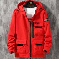 Wholesale Spring Autumn Hooded Windbreaker Jacket Men Red Black Khaki Multi Pockets Outerwear Zipper Coat Man Plus Size Casual Jackets XL