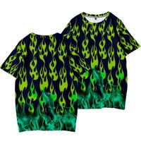 Wholesale Men s Fashion Round Neck Short Sleeve Top Summer High Quality Loose Green Fire Printed T Shirt T Shirts