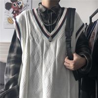 Wholesale Ins Harajuku Style Retro Fashion Simple Wild Embroidery V neck Vest Outer Wear Knitted Sweater Men And Women Couples Tide Men s Vests