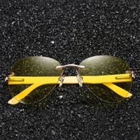 Wholesale Sunglasses Trendy Frameless Yellow Night Vision Driving Vintage Unisex Wooden Bamboo Pilot UV Blue Light