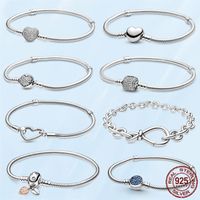 Wholesale TOP SALE Femme Bracelet Sterling Silver Heart Snake Chain For Women Fit Pandora Charm Beads Jewelry Gift With Original Box