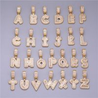 Wholesale Men Hip Hop Style K Gold Plated Square Charm CZ Micro Pave Alphabet Necklace Pendant