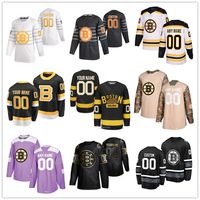 Wholesale 2020 Boston Bruins Ice Hockey Torey Krug Jersey Men Fights Cancer Jake DeBrusk Charlie Coyle Danton Heinen Black White shirt uniform