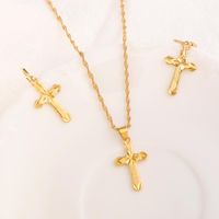 Wholesale Earrings Necklace K Yellow Fine Gold Filled Cross Pendantchain Set Small Mini Tax Stamp Christian Jewelry Sets Women Girl Jesus G