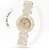 Wholesale Women Stylish BS Brand Full Diamond Bracelet Watch Luxury Austrian Crystals Lady K Gold Rhinestone Bangle Wristwatches