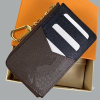 Wholesale Top quality credit card holder zipper men wallets coin purses brown flowers canvas letters print genuine leather Keychain envelope zippy wallet with box