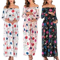 Wholesale Casual Dresses Maternity Wear Women s One shoulder Long sleeved Printing Mopping Sexy Beach Dress Female S xxl Size Robe Femme