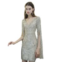 Wholesale Casual Dresses Bling Dress Winter Long Sleeves Est Sexy V Neck Sequins Knee Length Ladies Catwalk Party Wear In Stock