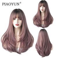 Wholesale Pink Brown Long Straight Hair Black Top Daily Wig AA Grade Synthetic For Women Hot Selling European And American