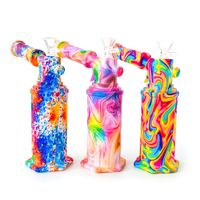 Wholesale 8 quot Color Printing Torch Hookahs Silicone Water Pipes Dab Rigs with mm bowl Glass bongs smoke accessory