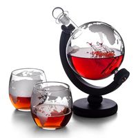 Wholesale Wine Glasses Globe Decanter With Finished Wood Stand Bar Nightclub Funnel Mini Machines Map Earth Glass Party Wedding Gift