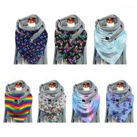 Wholesale Scarves Women Winter Thicken Warm Large Scarf Butterfly Rainbow Stripes Print Neck Warmer Snood With Clip Thermal Blanket Shawl