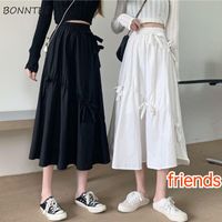 Wholesale Skirts Women A line Solid College Lovely Friends Empire Mid calf Korean Daily Club Elegant Harajuku Romantic Leisure All match