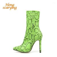 Wholesale Boots Spring Winter Women Lime Green Thin High Heels Serpentine Ankle Neon Snake Print Exotic Big Size Shoes11 YCMK