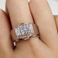 Wholesale Wedding Rings Luxury Male Female White Zircon Stone Ring Rose Gold Silver Color Dainty Round Big Engagement For Women Men