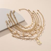 Wholesale New set Punk Peach Heart Link Chain Bracelets Bangles for Women Gold Color Metal Lock Butterfly Pendant Bracelet Jewelry