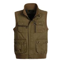 Wholesale Men s Vests Spring Autumn Men Big Size XL XL Cotton Vest Multi Pockets Army Green Khaki Waistcoat Male Pography Sleeveless Collar Jacket