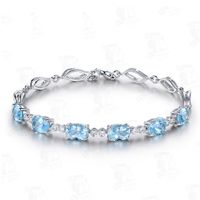 Wholesale Aquamarine gemstones blue crystal chain bracelets for women femme white gold silver color jewelry bijoux bague girlfriend gifts
