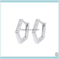 Wholesale Stud Jewelrys925 Tremella Button Korean East Gate Fashion Simple Pentagon Set Zircon Personality Earrings Drop Delivery Ru1Bh