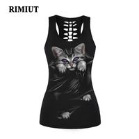 Wholesale New Rimiut New Arrival Animal Cat Printing Women s Fashion T shirt Skull Flower Punk Girl Lady Night Party Tops Tee Shirts